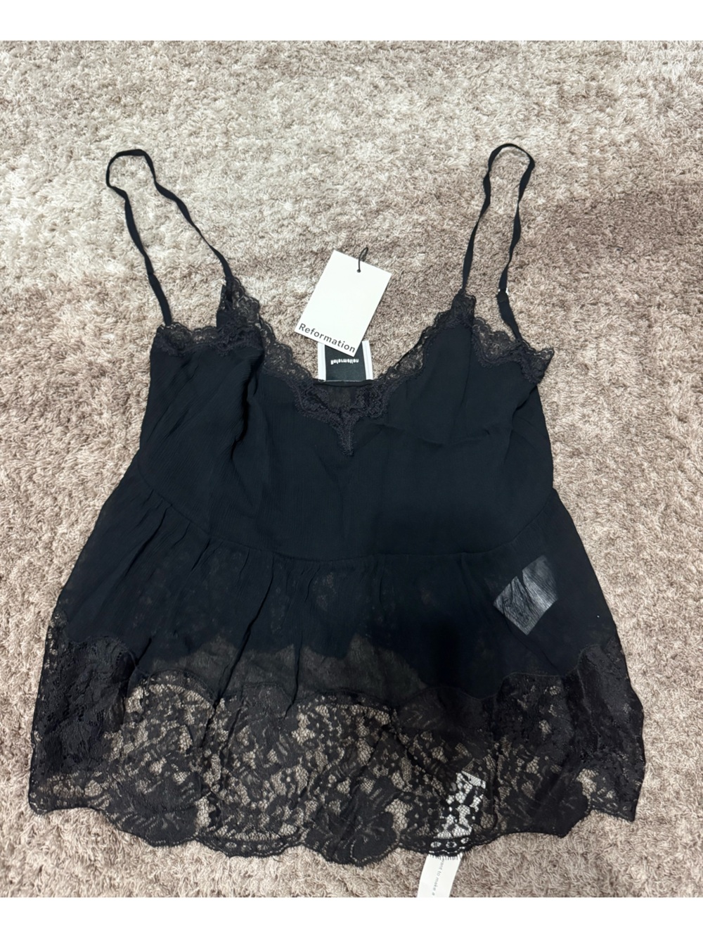Reformation Black Lace-Trim Camisole Top